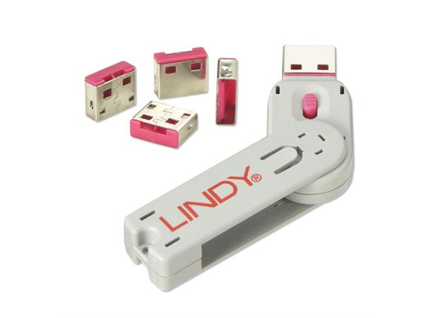 Lindy USB Port Blocker KIT Pink Nøkkel og 4 låser